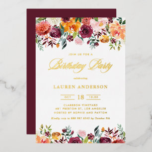 Invitation En Aluminium Aquarelle Fleurs d'automne Garland fête d'annivers