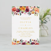 Invitation En Aluminium Aquarelle fleurs d'automne Garland Mariage de auto (Debout devant)