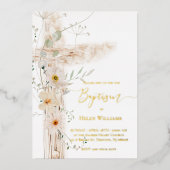 Invitation En Aluminium aquarelle fleurs de prairie traversent Baptême (Recto)