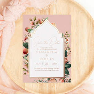 Invitation En Aluminium Aquarelle Fleurs Peach Rose Gold Enregistrer la da