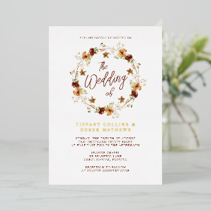 Invitation En Aluminium Aquarelle Fleurs Sauvages Automnales Mariage Or