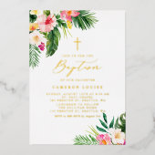 Invitation En Aluminium Aquarelle Fleurs tropicales Baptême d'été (Recto)