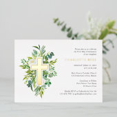 Invitation En Aluminium Aquarelle Floral Croix Sainte Communion Véritable (Debout devant)