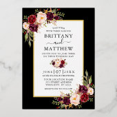 Invitation En Aluminium Aquarelle Floral Mariage photo Black Gold (Recto)