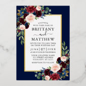 Invitation En Aluminium Aquarelle Floral Mariage photo bleu or (Recto)