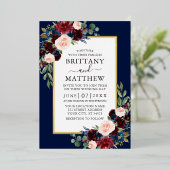 Invitation En Aluminium Aquarelle Floral Mariage photo bleu or (Debout devant)