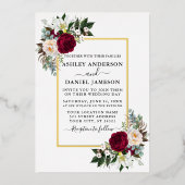 Invitation En Aluminium Aquarelle Floral Vert Mariage Or (Recto)