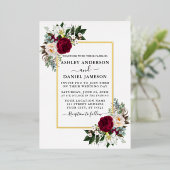 Invitation En Aluminium Aquarelle Floral Vert Mariage Or (Debout devant)