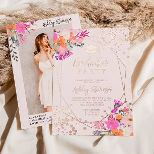 Invitation En Aluminium Aquarelle florale parties scintillant or graduatio
