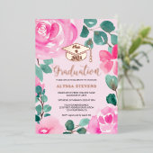 Invitation En Aluminium Aquarelle florale rose (Debout devant)