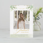 Invitation En Aluminium Aquarelle Foliage Feuille Script Photo Graduation (Debout devant)