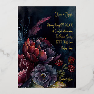 Invitation En Aluminium Aquarelle foncée Moody Floral Mariage