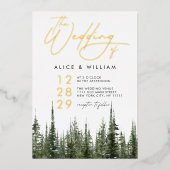 Invitation En Aluminium Aquarelle Forêt Pins Arbres Rustique Mariage (Recto)