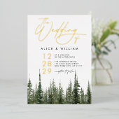 Invitation En Aluminium Aquarelle Forêt Pins Arbres Rustique Mariage (Debout devant)