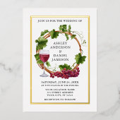 Invitation En Aluminium Aquarelle Grappe Vins Wreath Photo Mariage Or (Recto)