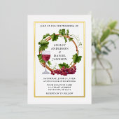 Invitation En Aluminium Aquarelle Grappe Vins Wreath Photo Mariage Or (Debout devant)