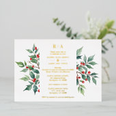 Invitation En Aluminium Aquarelle intemporelle Noël Holly Branches (Debout devant)