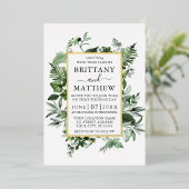 Invitation En Aluminium Aquarelle Ivy Ferns Sage Vert Mariage Or (Debout devant)
