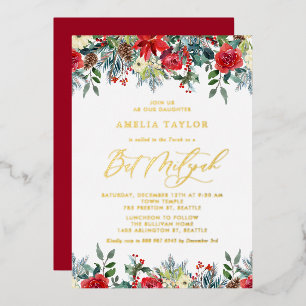 Invitation En Aluminium Aquarelle L'hiver fleurit Floral Bat mitzvah