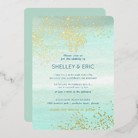 Invitation En Aluminium Aquarelle Mariage côtière (Recto/Verso)