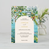 Invitation En Aluminium Aquarelle Mariage tropical Boho Beach Palm Trees (Debout devant)