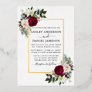 Invitation En Aluminium Aquarelle mariage Vert Floral Or