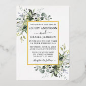 Invitation En Aluminium Aquarelle mariage Vert Photo Or (Recto)