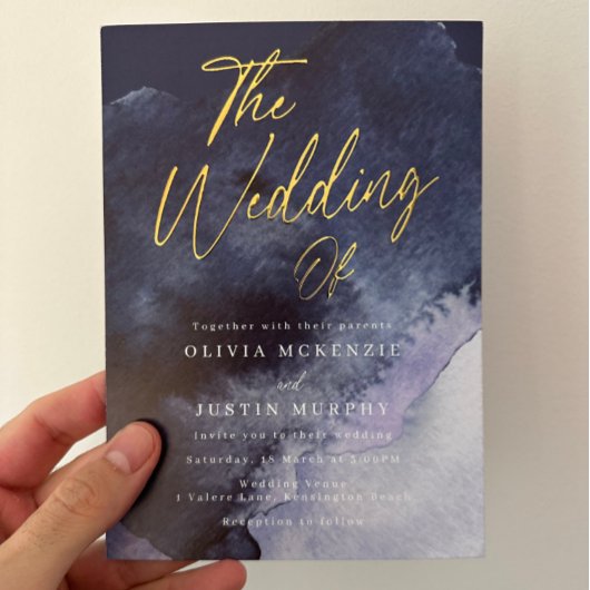 Invitation En Aluminium Aquarelle marine Mariage moderne or