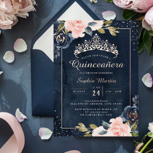 Invitation En Aluminium Aquarelle Marine Rose Gold Quinceanera