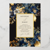 Invitation En Aluminium Aquarelle Midnight Blue Gold FlorMariage (Recto)