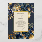 Invitation En Aluminium Aquarelle Midnight Blue Gold FlorMariage (Recto)