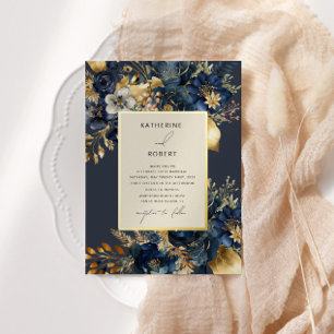 Invitation En Aluminium Aquarelle Midnight Blue Gold FlorMariage