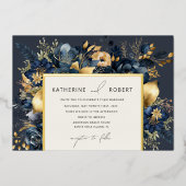 Invitation En Aluminium Aquarelle Midnight Blue Gold FlorMariage (Recto)