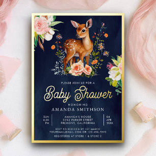 Invitation En Aluminium Aquarelle mignonne Floral Deer Marine Baby shower
