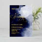 Invitation En Aluminium Aquarelle Moderne Bleu Nuit Foncé Abstrait (Debout devant)