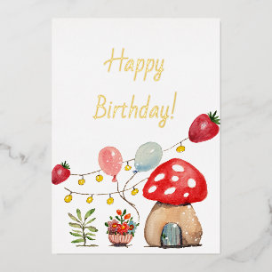 Invitation En Aluminium Aquarelle moderne champignon et fraises