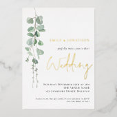 Invitation En Aluminium Aquarelle moderne Eucalyptus Mariage Or Real (Recto)
