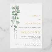 Invitation En Aluminium Aquarelle moderne Eucalyptus Mariage Or Real (Recto)