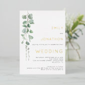Invitation En Aluminium Aquarelle moderne Eucalyptus Mariage Or Real (Debout devant)
