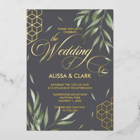 Invitation En Aluminium Aquarelle moderne Foliage Gras Accents géométrique (Recto)