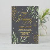 Invitation En Aluminium Aquarelle moderne Foliage Gras Accents géométrique (Debout devant)