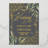 Invitation En Aluminium Aquarelle moderne Foliage Gras Cadre géométrique (Recto)