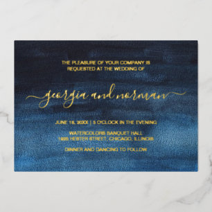 Invitation En Aluminium Aquarelle moderne Marine Mariage bleu or