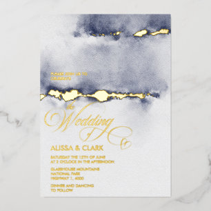 Invitation En Aluminium Aquarelle moderne nuit noire marine bleu Abstrait