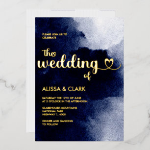 Invitation En Aluminium Aquarelle moderne nuit noire marine bleu Abstrait