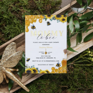 Invitation En Aluminium Aquarelle Mommy to Bee Baby shower Gold
