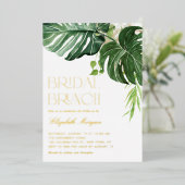 Invitation En Aluminium Aquarelle Monstera Feuilles Tropical Bridal Brunch (Debout devant)