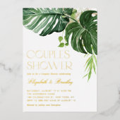 Invitation En Aluminium Aquarelle Monstera Feuilles Tropical Couples Douch (Recto)