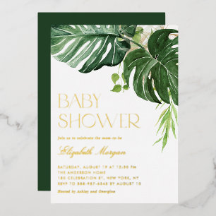Invitation En Aluminium Aquarelle Monstera Verdure Baby shower tropical