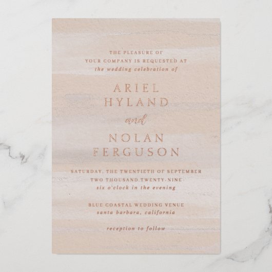 Invitation En Aluminium Aquarelle Neutre Moderne Mariage élégant (Recto)